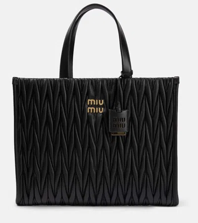 Miu Miu Matelassé Leather Tote Bag In Nero
