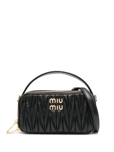Miu Miu Matelassé Leather Tote Bag In Schwarz