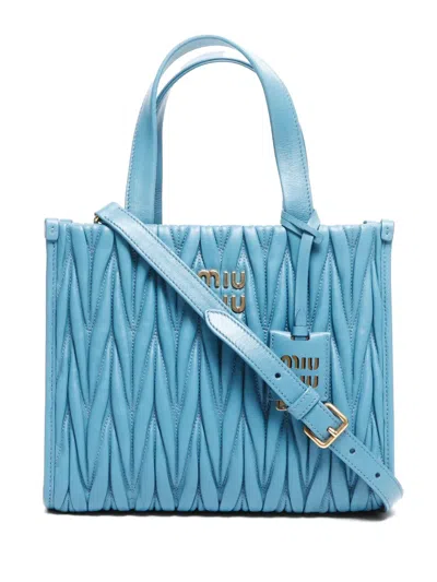 Pre-owned Miu Miu Matelassé Leather Two-way Bag In Blue