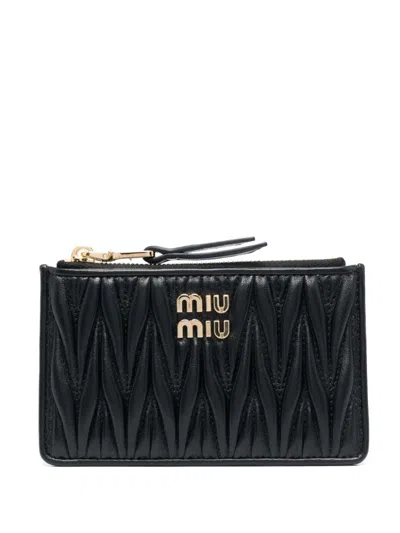 Miu Miu Matelassé Leather Wallet In Black
