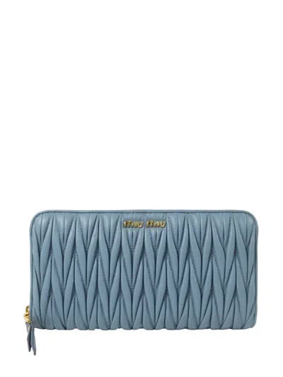 Pre-owned Miu Miu Matelassé Leather Wallet In Blue