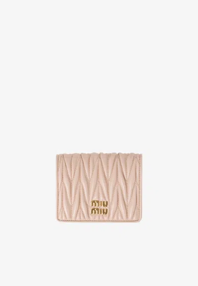 Miu Miu Matelassé Leather Wallet In Pink