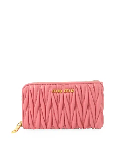Pre-owned Miu Miu Matelassé Leather Wallet In Pink