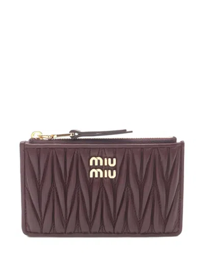 Pre-owned Miu Miu Matelassé Leather Wallet In Red