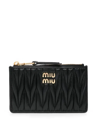 Miu Miu Matelassé Leather Wallet In Black