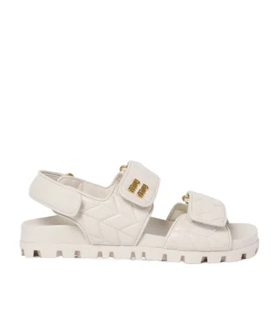 Miu Miu Sporty Matelassé Nappa Leather Sandals In White