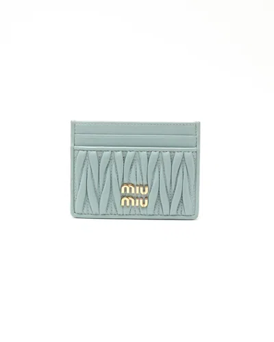 Miu Miu Matelassé Nappa Card Holder In Blue