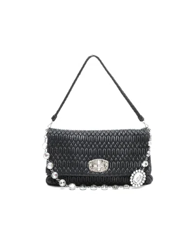 Pre-owned Miu Miu Matelasse Nappa Crystal Bag In Black