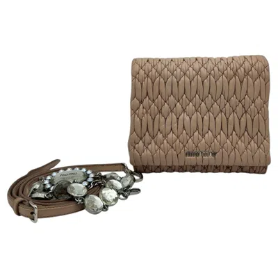 Pre-owned Miu Miu Matelasse Nappa Crystal Chain Shoulder Bag Cammeo Pink Leather Clutch