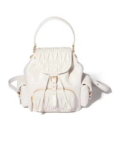 Miu Miu Matelasse Nappa Leather Backpack In White