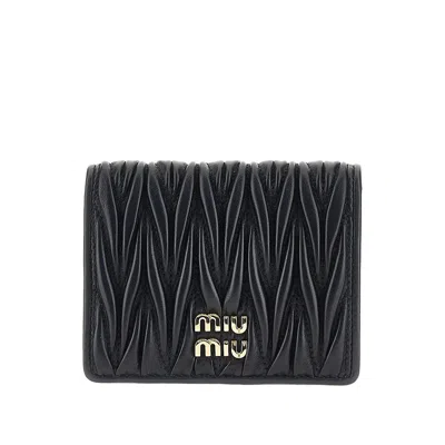 Miu Miu Matelassé Nappa Leather Bi-fold Wallet In Black