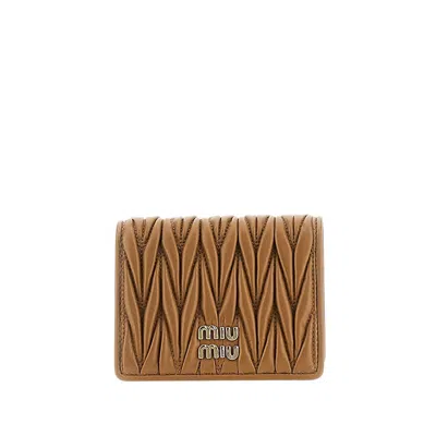 Miu Miu Matelassé Nappa Leather Bi-fold Wallet In Sand