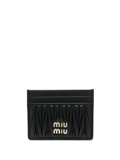 Miu Miu Matelassé Nappa Leather Card Case Accessories In Black
