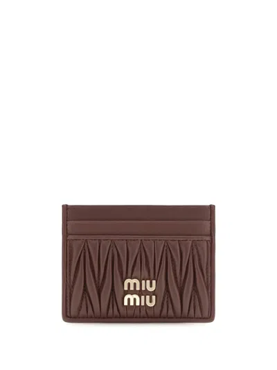 Miu Miu Matelassé Nappa Leather Card Case In Burgundy