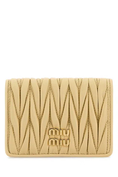 Miu Miu Matelassé Nappa Leather Card Case In Yellow