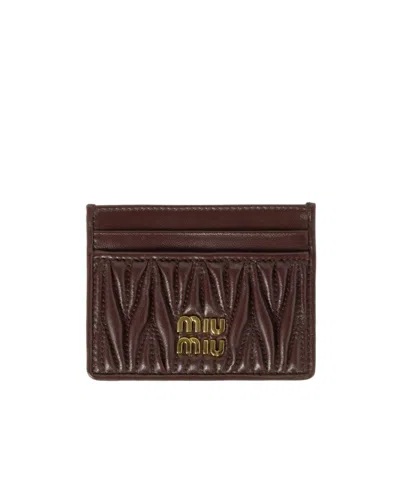 Miu Miu Bordeaux Lamb Leather Cardholder In Burgundy
