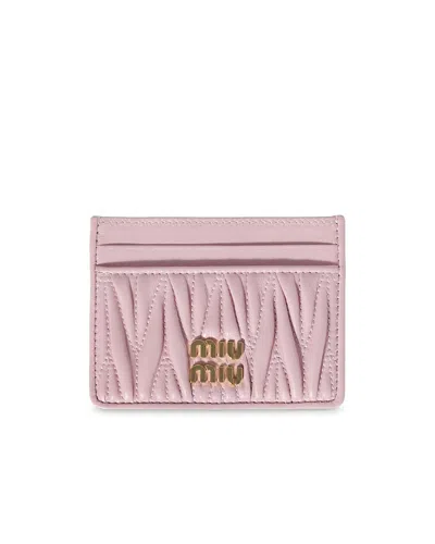 Miu Miu Matelasse Nappa Leather Card Holder In Alabaster Pink