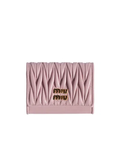 Miu Miu Matelassé Nappa Leather Card Holder In Pink