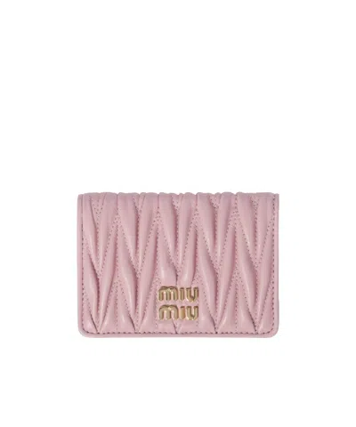 Miu Miu Matelassé Nappa Leather Card Holder In Pink