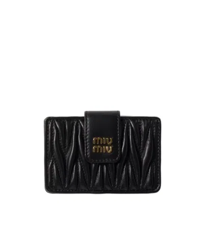 Miu Miu Matelassé Nappa Leather Card Holder In Black