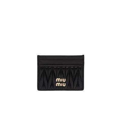 Miu Miu Matelassé Nappa Leather Card Holder In Black