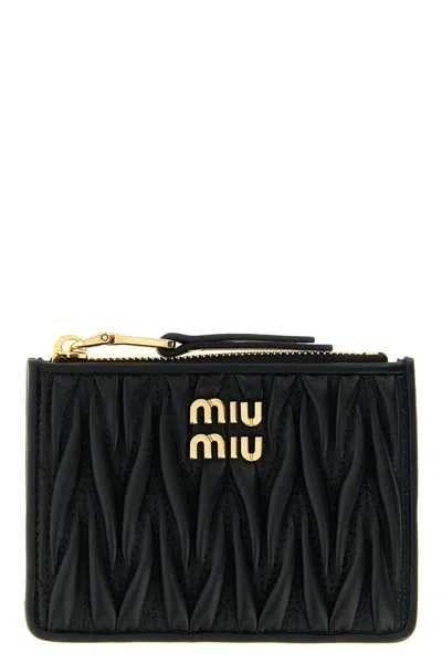 Miu Miu Matelassé Nappa Leather Card Holder In Black