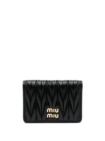 Miu Miu Matelassé Nappa Leather Card Holder In Black