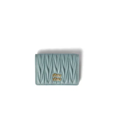 Miu Miu Matelassé Nappa Leather Card Holder In Blue