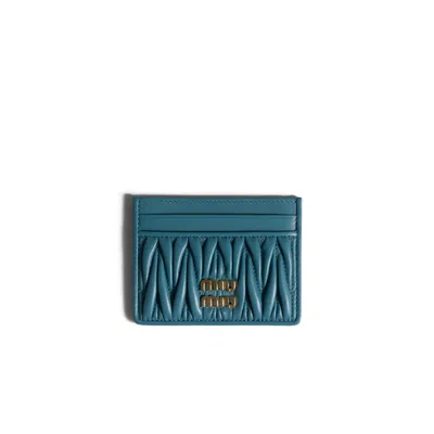 Miu Miu Matelassé Nappa Leather Card Holder In Blue