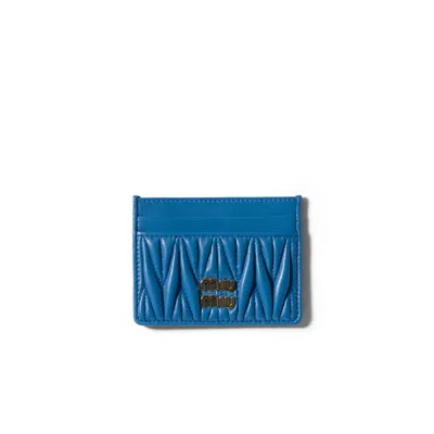 Miu Miu Matelassé Nappa Leather Card Holder In Blue