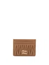 Miu Miu Quilted Nappa Leather Card Holder In Brown