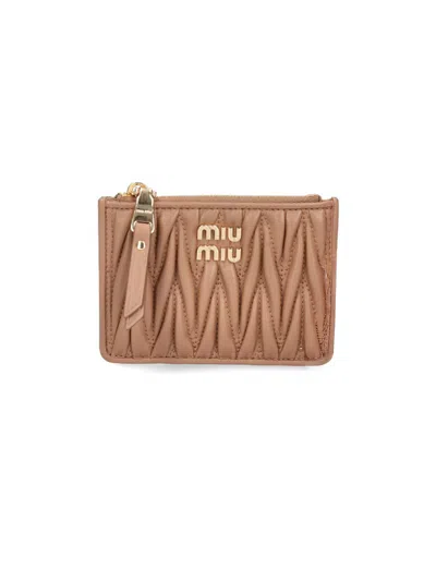 Miu Miu Matelassé Nappa Leather Card Holder In Brown