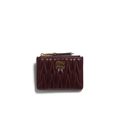 Miu Miu Matelassé Nappa Leather Card Holder In Burgundy