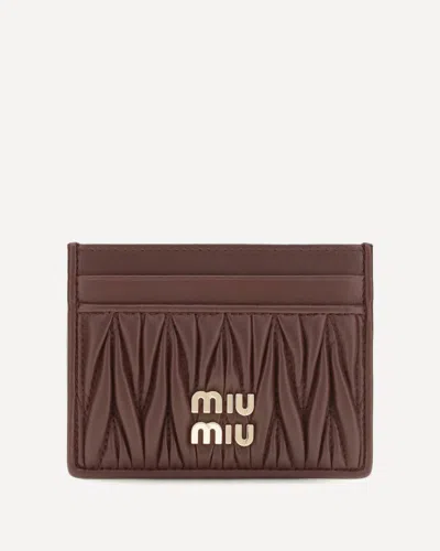 Miu Miu Matelassé Nappa Leather Card Holder In Brown