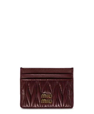 Miu Miu Matelasse Nappa Leather Card Holder In Burgundy