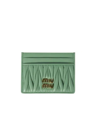 Miu Miu Matelassé Nappa Leather Card Holder In Green