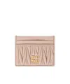 Miu Miu Matelassé Nappa Leather Card Holder In Pink