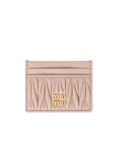 Miu Miu Matelassé Nappa Leather Card Holder In Pink