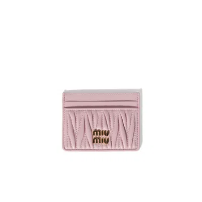 Miu Miu Matelassé Nappa Leather Card Holder In Pink