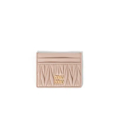 Miu Miu Matelassé Nappa Leather Card Holder In Pink