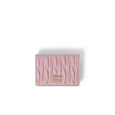 Miu Miu Matelassé Nappa Leather Card Holder In Pink