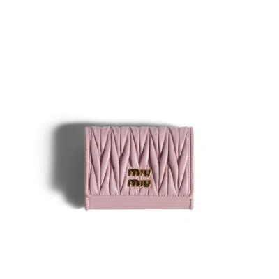 Miu Miu Matelassé Nappa Leather Card Holder In Pink