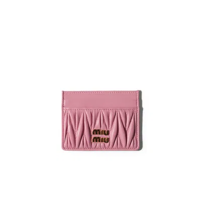 Miu Miu Matelassé Nappa Leather Card Holder In Pink