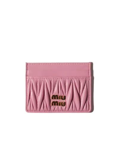 Miu Miu Matelassé Nappa Leather Card Holder In Pink
