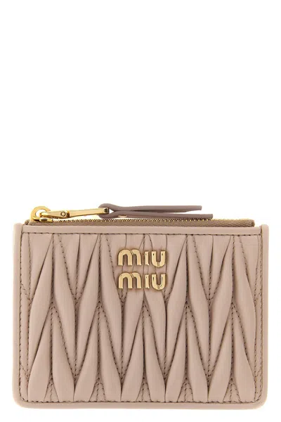 Miu Miu Matelassé Nappa Leather Card Holder In Pink