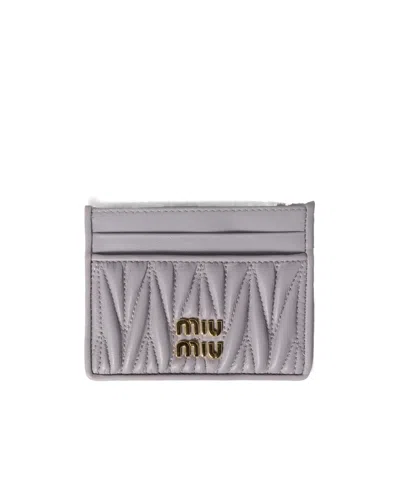 Miu Miu Matelassé Nappa Leather Card Holder In Purple