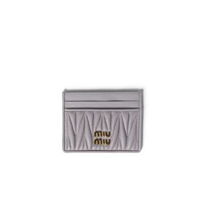Miu Miu Matelassé Nappa Leather Card Holder In Purple