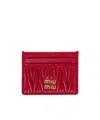 Miu Miu Matelassé Nappa Leather Card Holder In Red