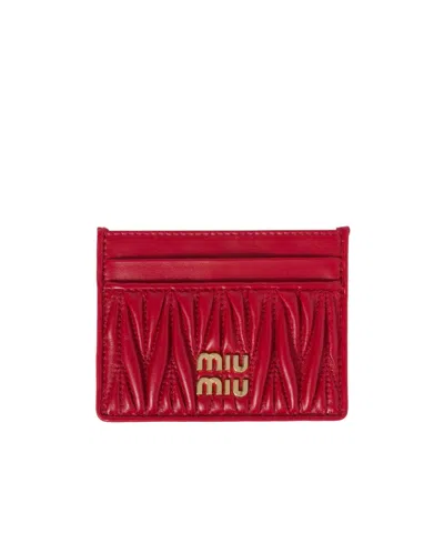 Miu Miu Matelassé Nappa Leather Card Holder In Red