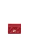 Miu Miu Matelassé Nappa Leather Card Holder In Red